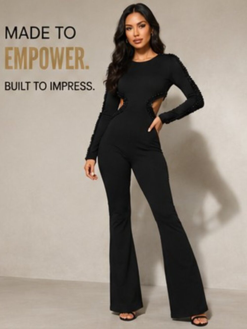 Backless Cutout Flare Jumpsuit Size S